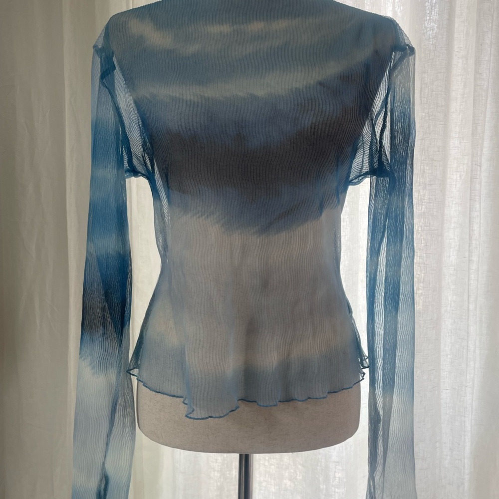 French Connection Sheer Blue Long-Sleeve Top